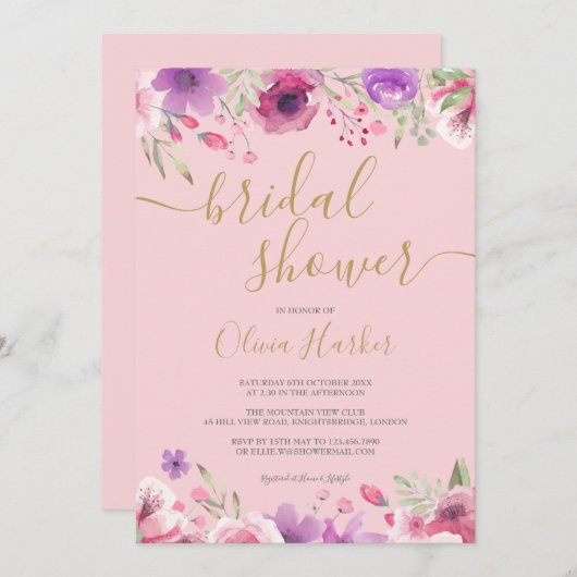 メドウフラワーズフローラブライダルシャワー 招待状 (正面/裏面)