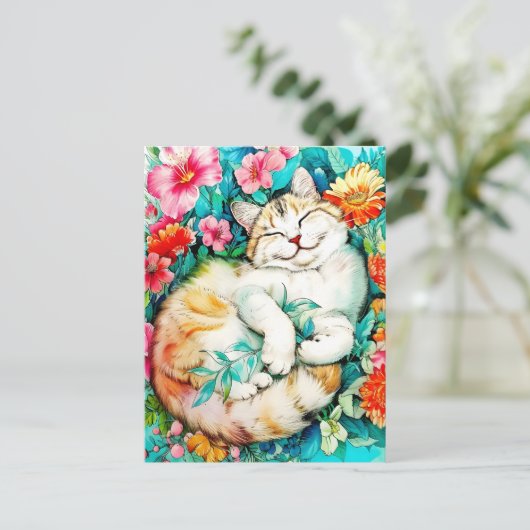 メドウブロッサムキャットブリスウォーターカラー シーズンポストカード (スタンド正面)