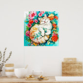 メドウブロッサムキャットブリスウォーターカラー ポスター (キッチン)