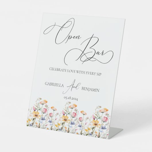 メドウワイルドフラワーオープンバー結婚ズテーブルトップ 台座サイン (正面)