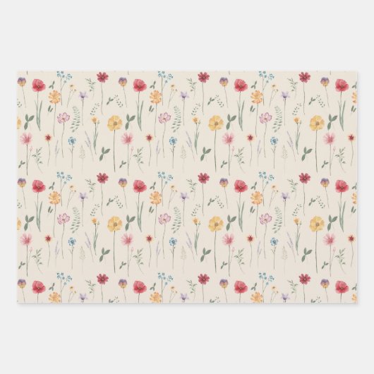 メドウワイルドフラワーパターンコテージコアボホヴィベ ラッピングペーパーシート (正面3)