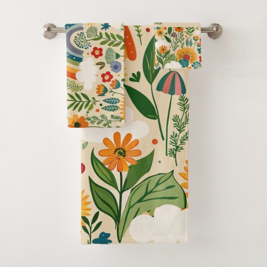 メドウ花模様レインボーカスタムパターン バスタオルセット (インサイチュ)