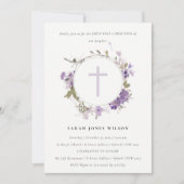 メドウ薄紫フローラリースファーストホーリーコミュニオン 招待状 (正面)