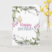 メドウ金ゴールドグリッターバタフライ誕生日カード カード (黄色い花)