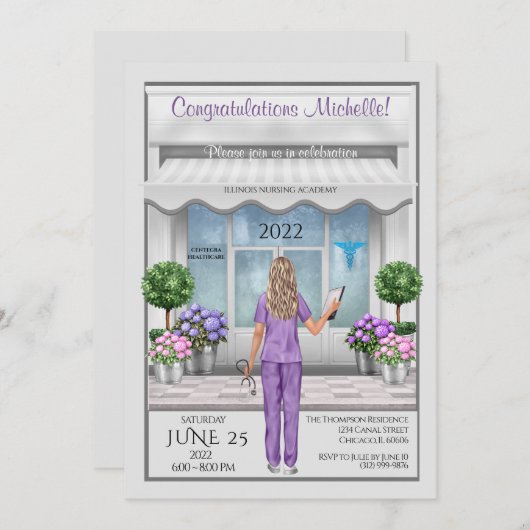 メドスクールグラードナースグラッドメス招待状 招待状 (正面/裏面)