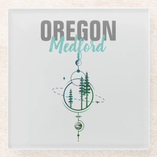 メドフォードオレゴン幾何学樹木 ガラスコースター (正面)