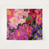 メドレーカラフルピンクブルーパープルプリムラ花 タペストリー (正面(横))