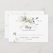 メドーグリーンと金ゴールドボタニカル 出欠カード (正面/裏面)