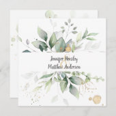 メドーグリーン金ゴールド枠葉付き結婚のOS 招待状 (正面/裏面)