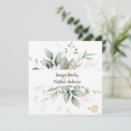 メドーグリーン金ゴールド枠葉付き結婚のOS 招待状 (スタンド正面)