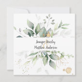 メドーグリーン金ゴールド枠葉付き結婚のOS 招待状 (正面)