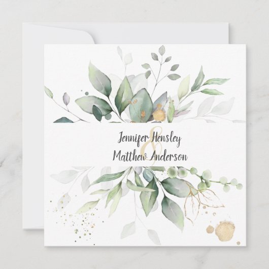 メドーグリーン金ゴールド枠葉付き結婚のOS 招待状 (正面)