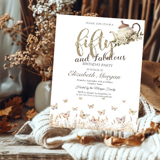 メドーバタフライティーカップ50誕生日 招待状