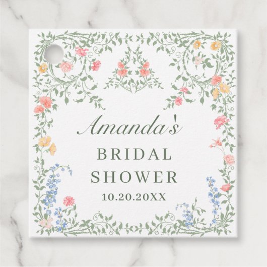 メドーパステルフランスのバラフローラブライダルシャワー フェイバータグ (正面)