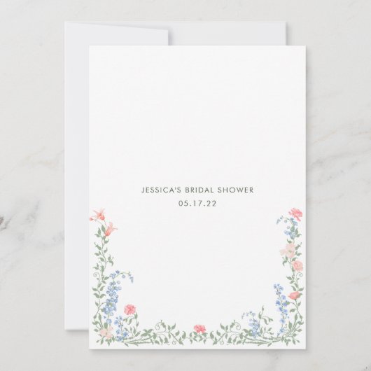 メドーパステルフランスのバラブライダルシャワーゲームカード 招待状 (裏面)