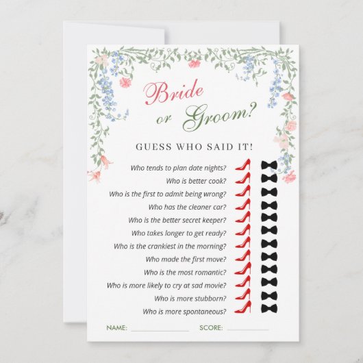 メドーパステルフランスのバラブライダルシャワーゲームカード 招待状 (正面)