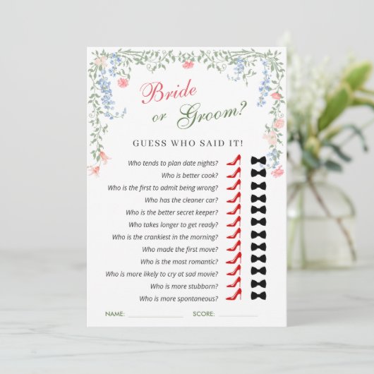 メドーパステルフランスのバラブライダルシャワーゲームカード 招待状 (スタンド正面)