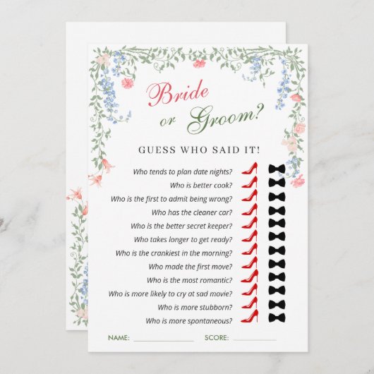 メドーパステルフランスのバラブライダルシャワーゲームカード 招待状 (正面/裏面)