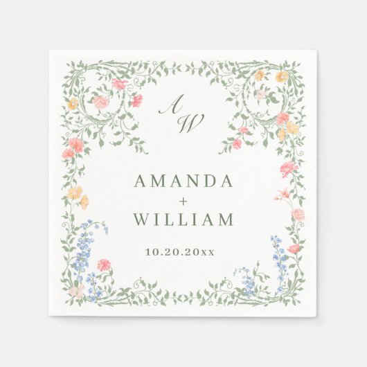 メドーパステルフランスのバラ結婚フローラ スタンダードカクテルナプキン (正面)