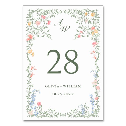 メドーパステルフランスのバラ結婚フローラ テーブルナンバー (正面)
