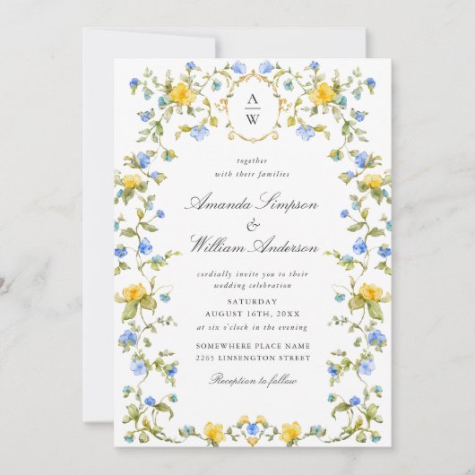 メドーパステルフランスのバラ結婚フローラ 招待状 (正面)