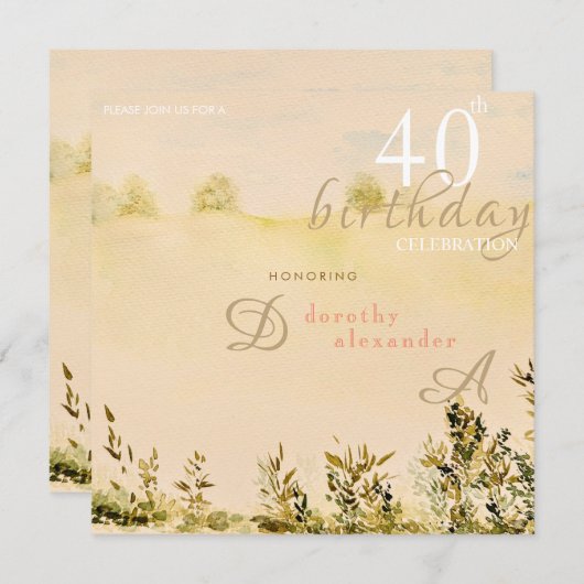 メドーモダンドカントリーフローラランドスケープ誕生日 招待状 (正面/裏面)