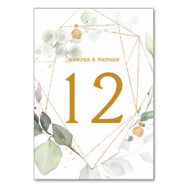 メドーユーカリ葉スグリーン&金ゴールド幾何学模様 テーブルナンバー