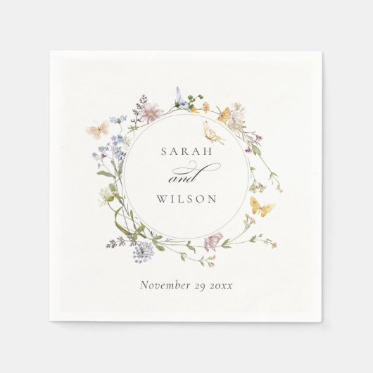 メド素朴ウフローラリースバタフライ結婚ズ スタンダードカクテルナプキン (正面)