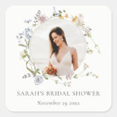 メド素朴ウフローラリースフォトブライダルシャワー スクエアシール (正面)
