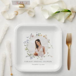 メド素朴ウフローラリースフォトブライダルシャワー ペーパープレート