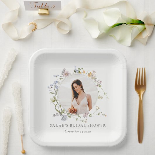 メド素朴ウフローラリースフォトブライダルシャワー ペーパープレート (ウェディング)