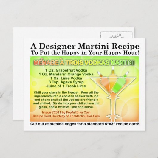 メナージアトロワボダスマルティーニレシピはがき ポストカード (正面/裏面)