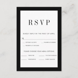 メニュクラシックーの選択が可能な縁どRSVPカードの黒色 出欠カード