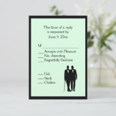 メニュシンプルー選択付き結婚GreenゲイのRRSVP 出欠カード (スタンド正面)