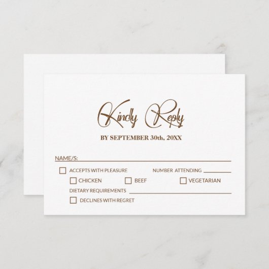 メニュスタイリッシューオプション付きウェディングRSVP 出欠カード (正面/裏面)
