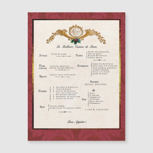 メニュフランスのーホリデー冷蔵庫デコール磁気カード (正面)