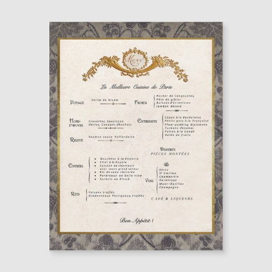 メニュフランスのー冷蔵庫デコール磁気カード (正面)