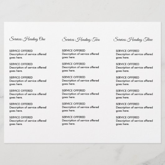 メニューおよび価格ガイド チラシ (裏面)