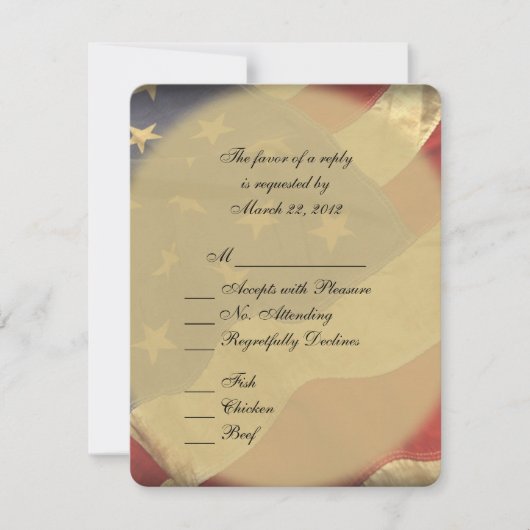 メニューの選択肢を持つアメリカ国旗の結婚式のRSVP 出欠カード (正面)