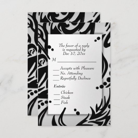 メニューへの参加申し込み付きの抽象的なシルバートライバル 出欠カード (正面/裏面)