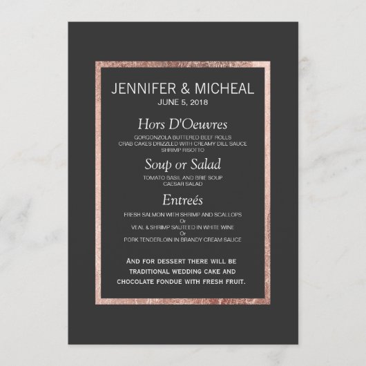 メニューを結婚するシックなのどのばら色の金ゴールド メニュー (正面)