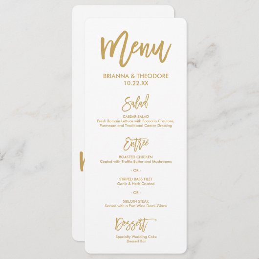 メニューを結婚するシックな手の教養がある金ゴールド メニュー (正面/裏面)