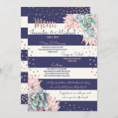 メニューを結婚するピンクのサボテン海軍ストライプのばら色の金ゴールド メニュー (正面/裏面)