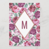 メニューを結婚するピンクの紫色の花のばら色の金ゴールド メニュー (裏面)