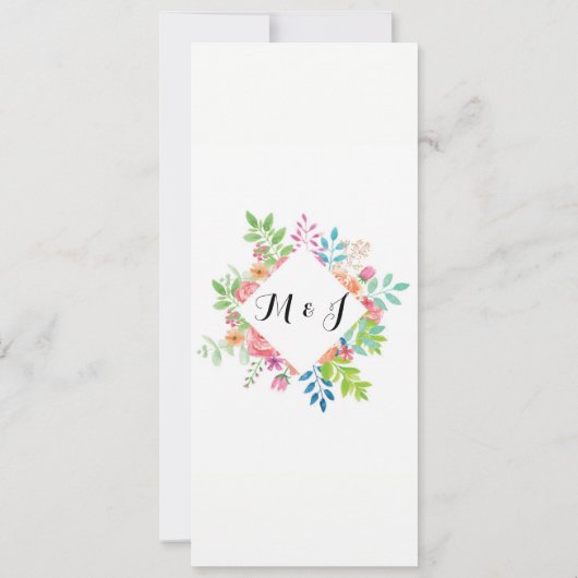 メニューウェディングレセプションエレガントフラワーカード 招待状 (裏面)