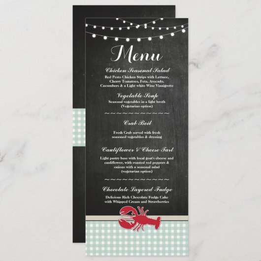 メニューウェディングレセプションクロウフィッシュ煮沸ロブスタービーチ 招待状 (正面/裏面)