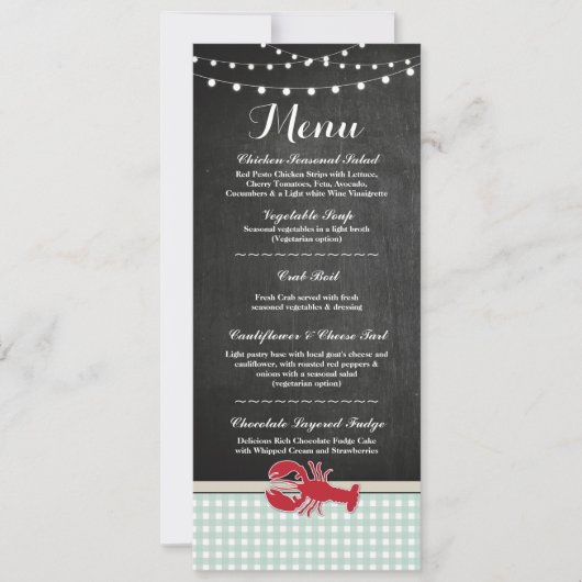 メニューウェディングレセプションクロウフィッシュ煮沸ロブスタービーチ 招待状 (正面)