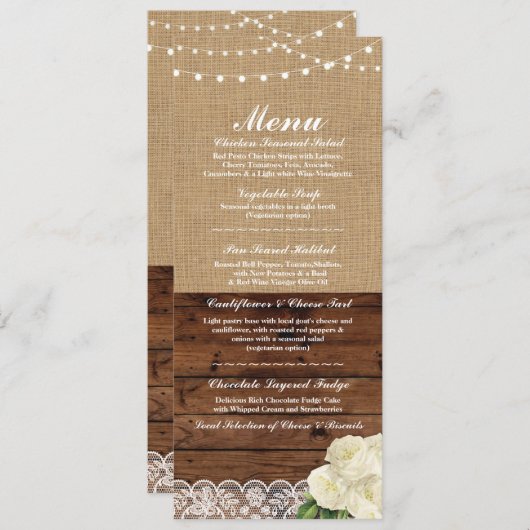 メニューウェディングレセプションバラバーラップウッドレース 招待状 (正面/裏面)