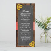 メニューウェディング素朴レセプションレッドチョークウッドチェック 招待状 (スタンド正面)