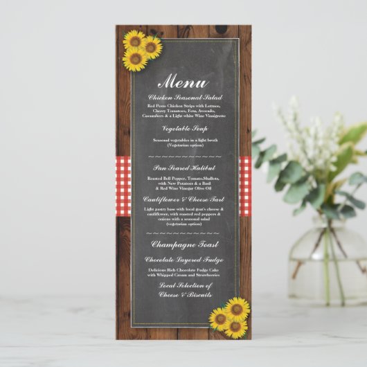 メニューウェディング素朴レセプションレッドチョークウッドチェック 招待状 (スタンド正面)